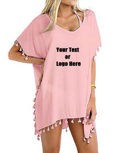Load image into Gallery viewer, Custom Personalized Designed Women's Chiffon Tassel Beachwear Bikini Swimsuit Cover up