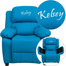 Cargar imagen en el visor de la galería, Custom Designed Kids Recliner with Storage Arms and Headrest With Your Personalized Name | DG Custom Graphics