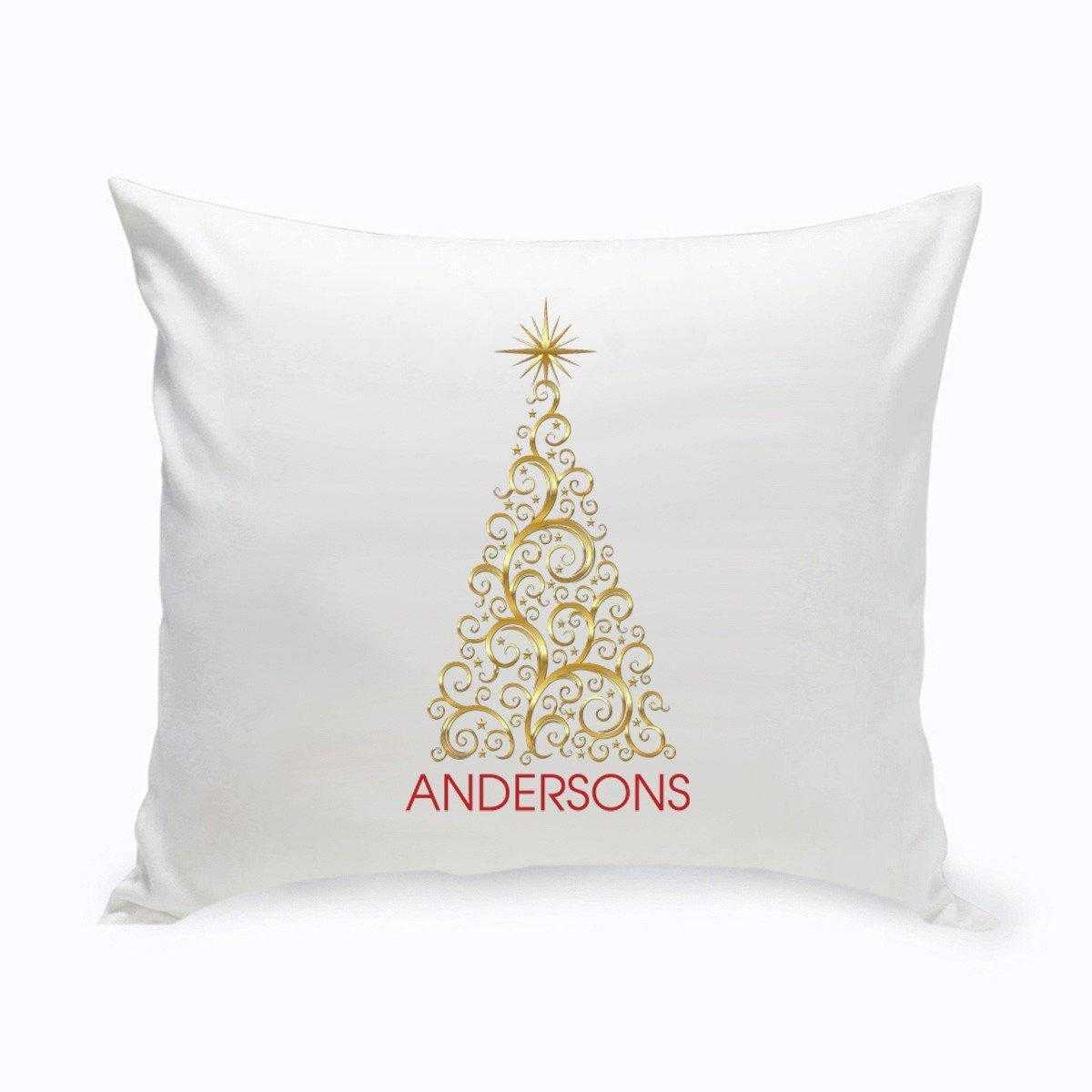 Personalized Holiday Throw Pillows Gold Christmas Tree DG Custom Gra DG Custom Graphics