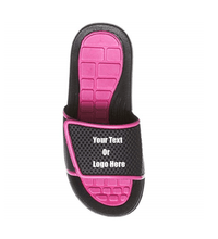 Load image into Gallery viewer, Custom designed girl & boys (kids) athletic slides with your personal or business logo.
