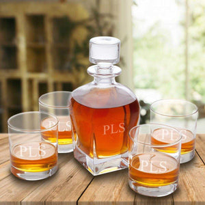 Personalized Antique 24 oz. Whiskey Decanter - Set of 4 Lowball Glasses | JDS