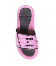 Load image into Gallery viewer, Custom designed girl & boys (kids) athletic slides with your personal or business logo.