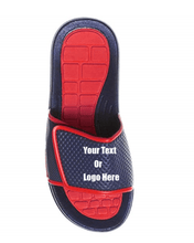 Load image into Gallery viewer, Custom designed girl & boys (kids) athletic slides with your personal or business logo.