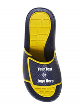 Load image into Gallery viewer, Custom designed girl & boys (kids) athletic slides with your personal or business logo.