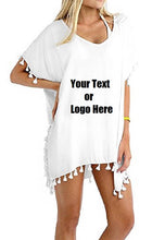 Load image into Gallery viewer, Custom Personalized Designed Women's Chiffon Tassel Beachwear Bikini Swimsuit Cover up