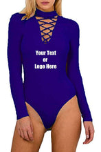 画像をギャラリービューアに読み込む, Custom Personalized Designed Women Choker V Neck Long Sleeve Bodysuit