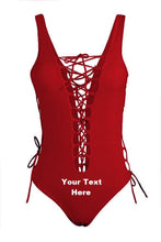 Load image into Gallery viewer, Custom Personalized Designed Women's One Piece Front Lace Up Bathing Swim Suit