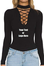 画像をギャラリービューアに読み込む, Custom Personalized Designed Women Choker V Neck Long Sleeve Bodysuit