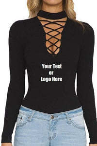 Custom Personalized Designed Women Choker V Neck Long Sleeve Bodysuit