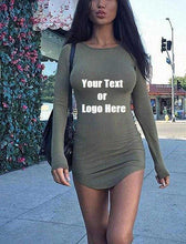 Cargar imagen en el visor de la galería, Custom Personalized Designed Womens Long Sleeve Soft Lining Bodycon T-shirt Mini Dress