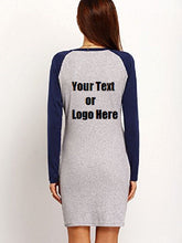 Cargar imagen en el visor de la galería, Custom Personalized Designed Women's Color Block Long Sleeve Bodycon Tshirt Dress