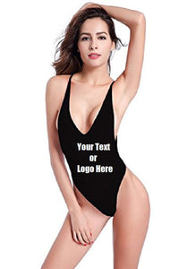 Custom Personalized Designed Women's High Cut One Piece Backless Thong Brazilian Bikini Swimsuits