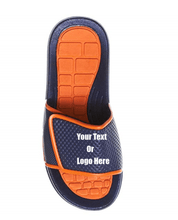 Load image into Gallery viewer, Custom designed girl & boys (kids) athletic slides with your personal or business logo.
