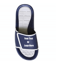 Load image into Gallery viewer, Custom designed girl & boys (kids) athletic slides with your personal or business logo.