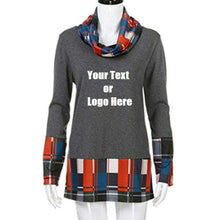 Load image into Gallery viewer, Custom Personalized Design Your Own Turtleneck Cowl Neck Plaid Patchwork Pullover Long Sleeve Sweatshirt Cotton Tonic Tops