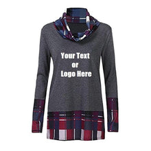 Load image into Gallery viewer, Custom Personalized Design Your Own Turtleneck Cowl Neck Plaid Patchwork Pullover Long Sleeve Sweatshirt Cotton Tonic Tops
