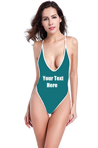 Custom Personalized Designed Women's High Cut One Piece Backless Thong Brazilian Bikini Swimsuits