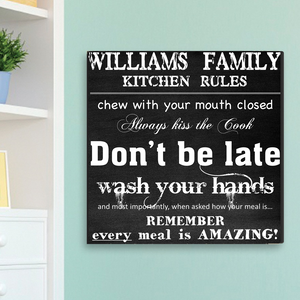 Personalized Family Kitchen Rules Canvas Sign | JDS