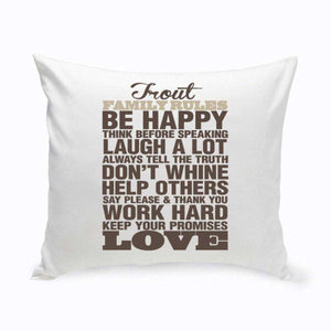 Personalized Rustic Family Rules Throw Pillow | JDS
