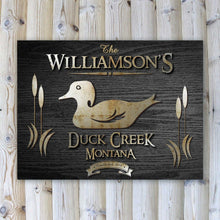 Cargar imagen en el visor de la galería, Personalized Midnight Wood Gain Welcome to the Lake Canvas Sign