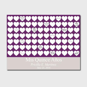 Personalized Quiceanera Guestbook Canvas -Plum Hearts | JDS