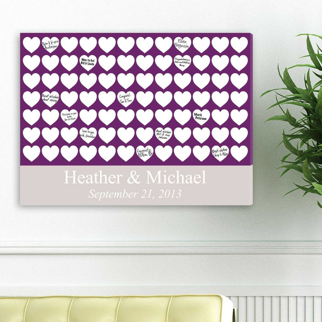 Personalized Guestbook Canvas - Plum Hearts