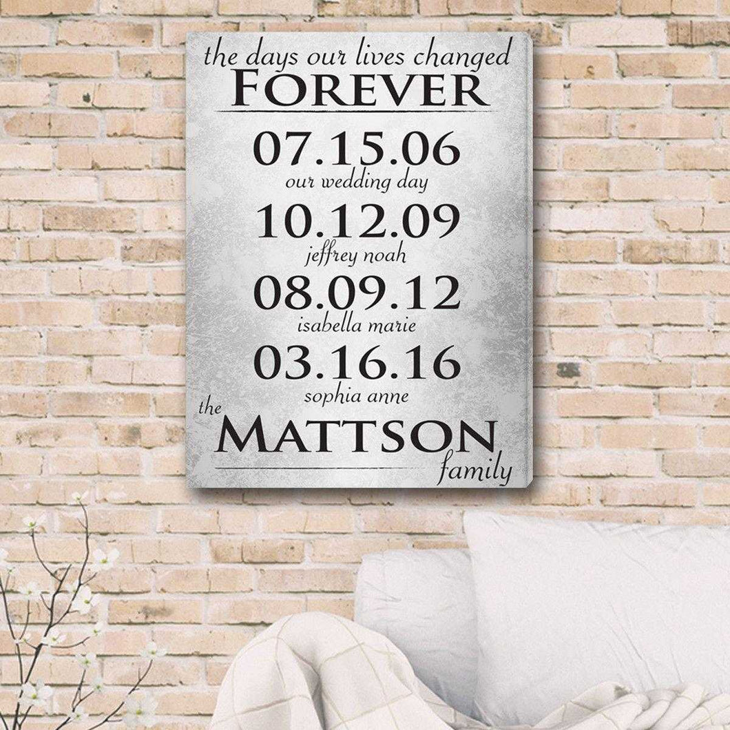 The Days Our Lives Changed Forever Personalized Canvas Print | JDS