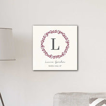 Load image into Gallery viewer, Personalized Family Initial Wreath &amp; Vine 18&quot; x 18&quot; Canvas Signs | JDS
