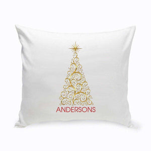 Personalized Holiday Throw Pillows - Gold Christmas Tree | JDS