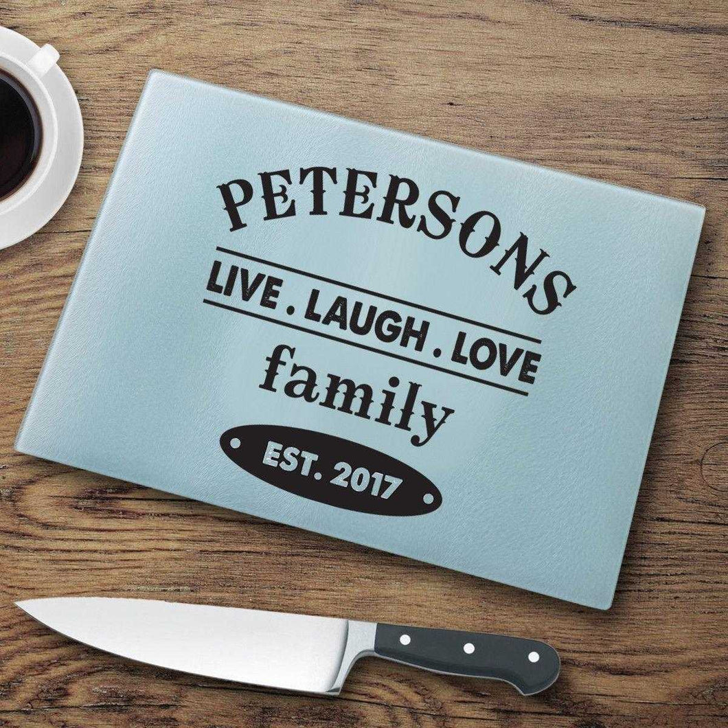 Personalized Live.Laugh.Love Glass Cutting Board | JDS