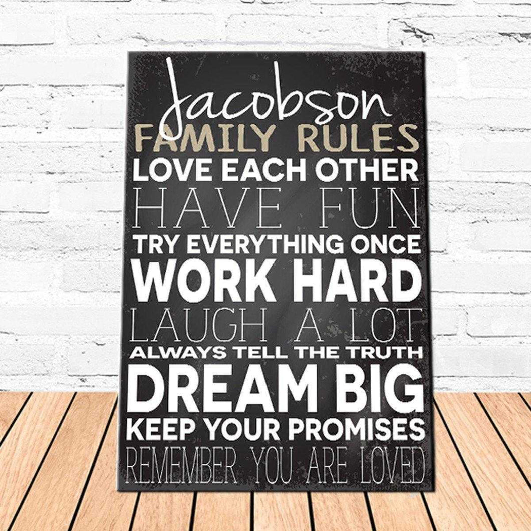 Personalized Family Love Rules Canvas Sign | JDS
