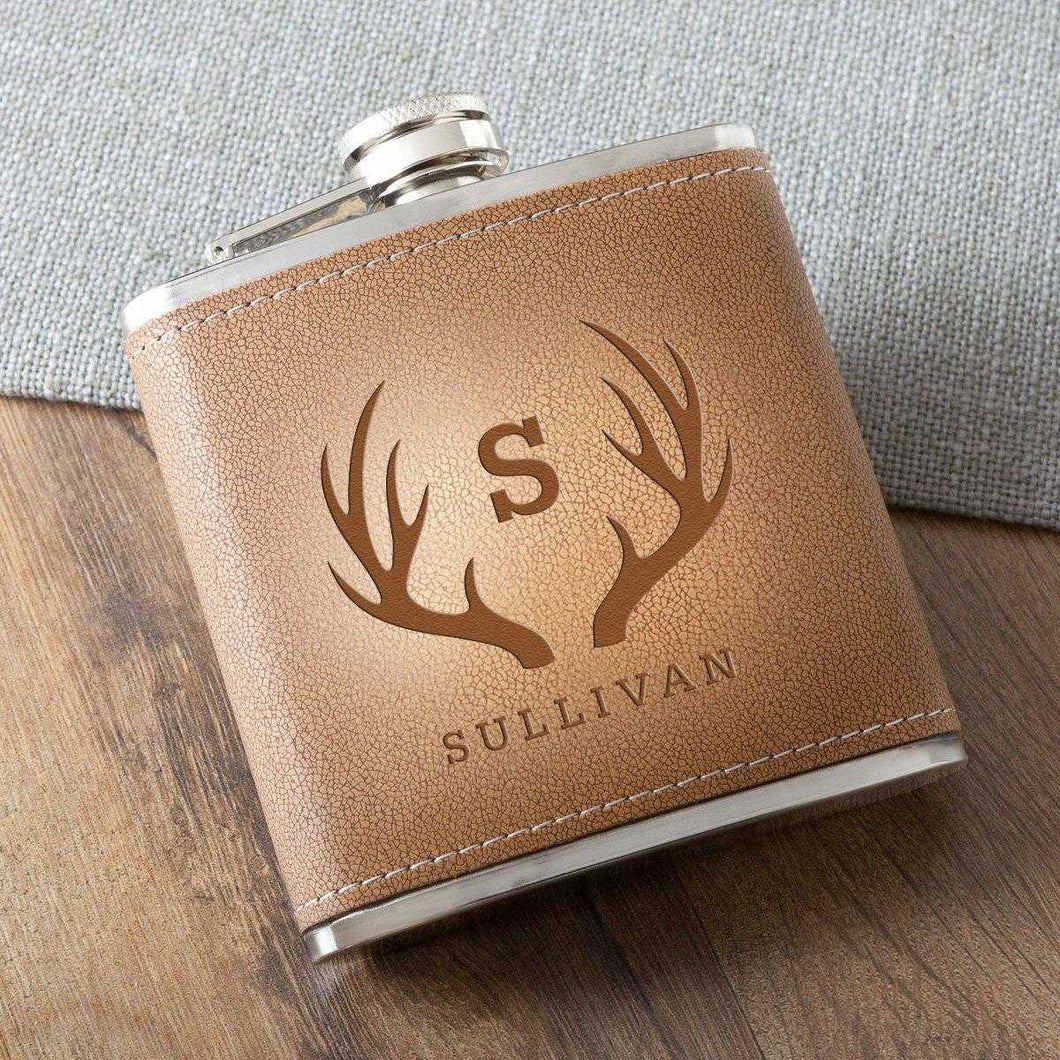 Personalized 6 oz. Leather Hide Flask | JDS