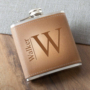 Personalized 6 oz. Leather Hide Flask | JDS