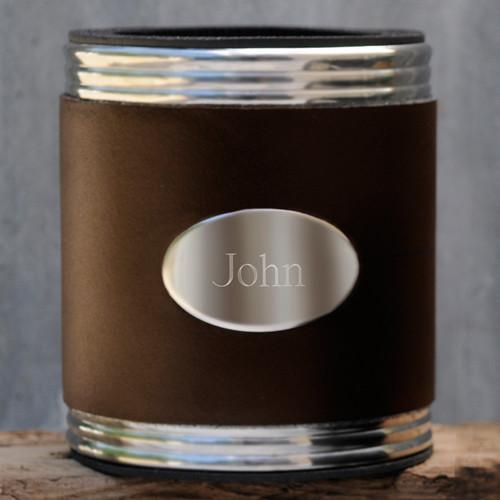 Personalized Brown Leather Can Cooler | JDS