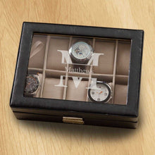 Load image into Gallery viewer, Monogrammed Watch Box - Black Leather - Holds 10 Watches | JDS