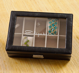 Personalized Jewelry Box - Glass Lid - Leather - Gifts for Her