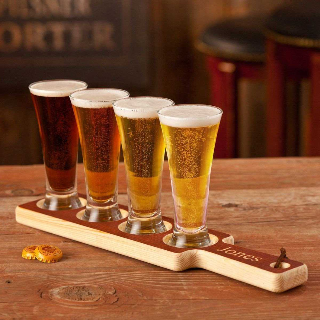 Personalized Wood Beer Tasting Set w/Mini Pilsners | JDS