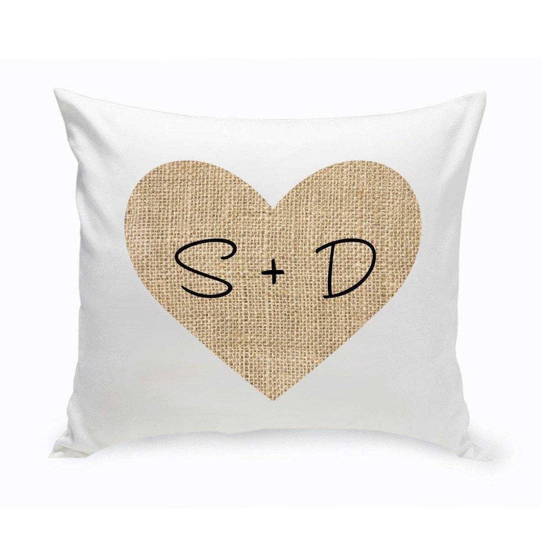 Personalized Couples Throw Pillows - Burlap Heart | JDS