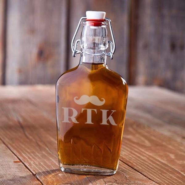 Personalized Glass Flask - Initial Mustache | JDS