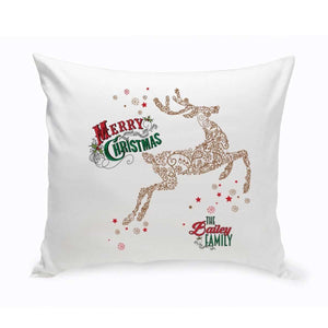 Personalized Vintage Deer Holiday Throw Pillow | JDS