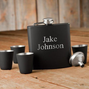 Personalized Flasks - Shot Glass - Gift Set - Black - Groomsmen Gifts | JDS