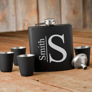 Personalized Flasks - 4 Shot Glasses - Gift Box Set - 6 oz. | JDS