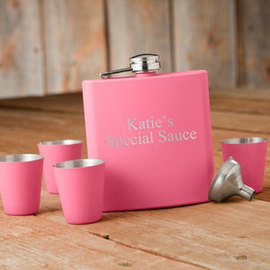 Personalized Flasks - Shot Glass - Gift Set - Pink - Wedding Gifts | JDS