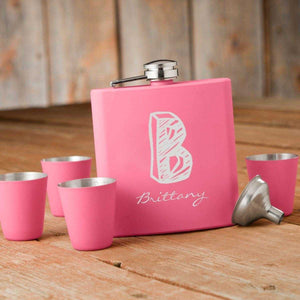 Personalized Monogrammed Pink Flask & Shot Glass Gift Box Set | JDS