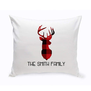 Personalized Red & Black Plaid Deer Throw Pillow | JDS
