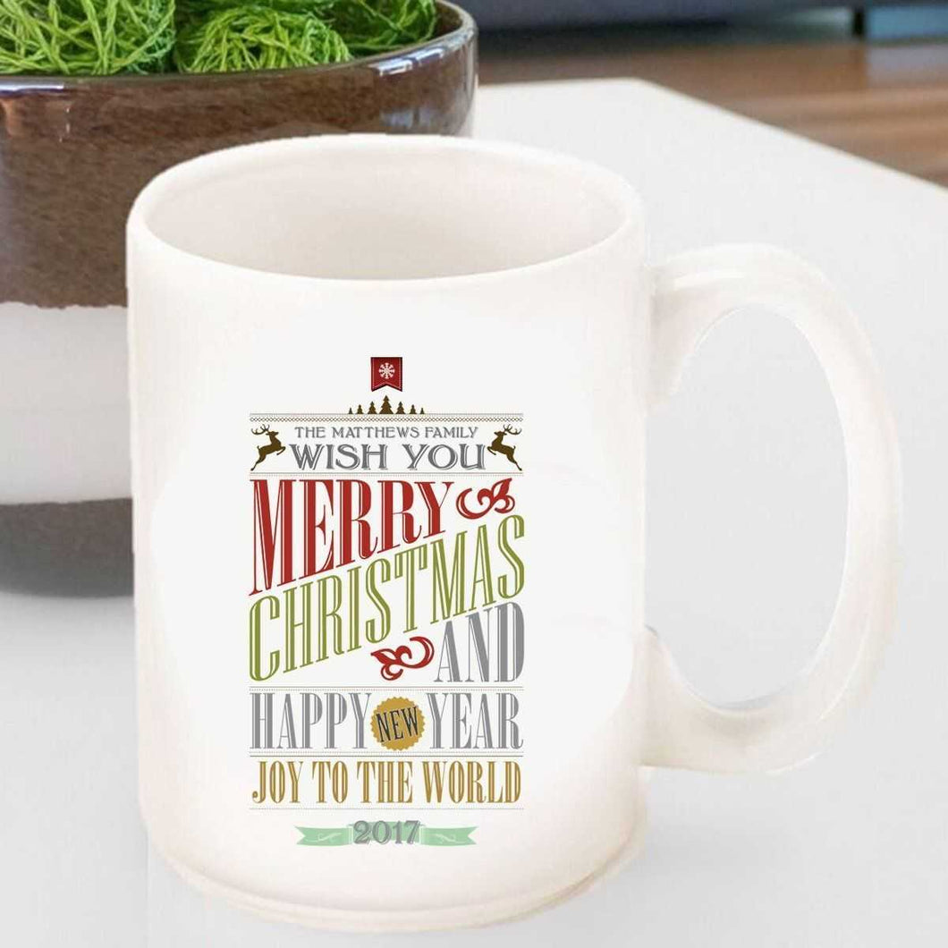 Personalized Vintage Holiday Coffee Mug - Christmas Words | JDS