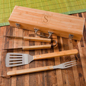 Personalized Grill Set - BBQ Set - Bamboo Case - Groomsmen Gifts | JDS