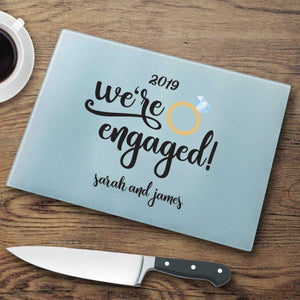 Weâ€™re Engaged Personalized Glass Cutting Board | JDS