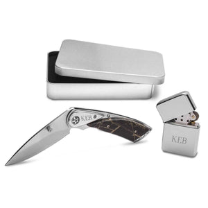 Personalized Camouflage Lock Back Knife and Lighter Gift Set | JDS