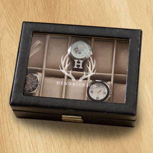 Monogrammed Watch Box - Black Leather - Holds 10 Watches | JDS